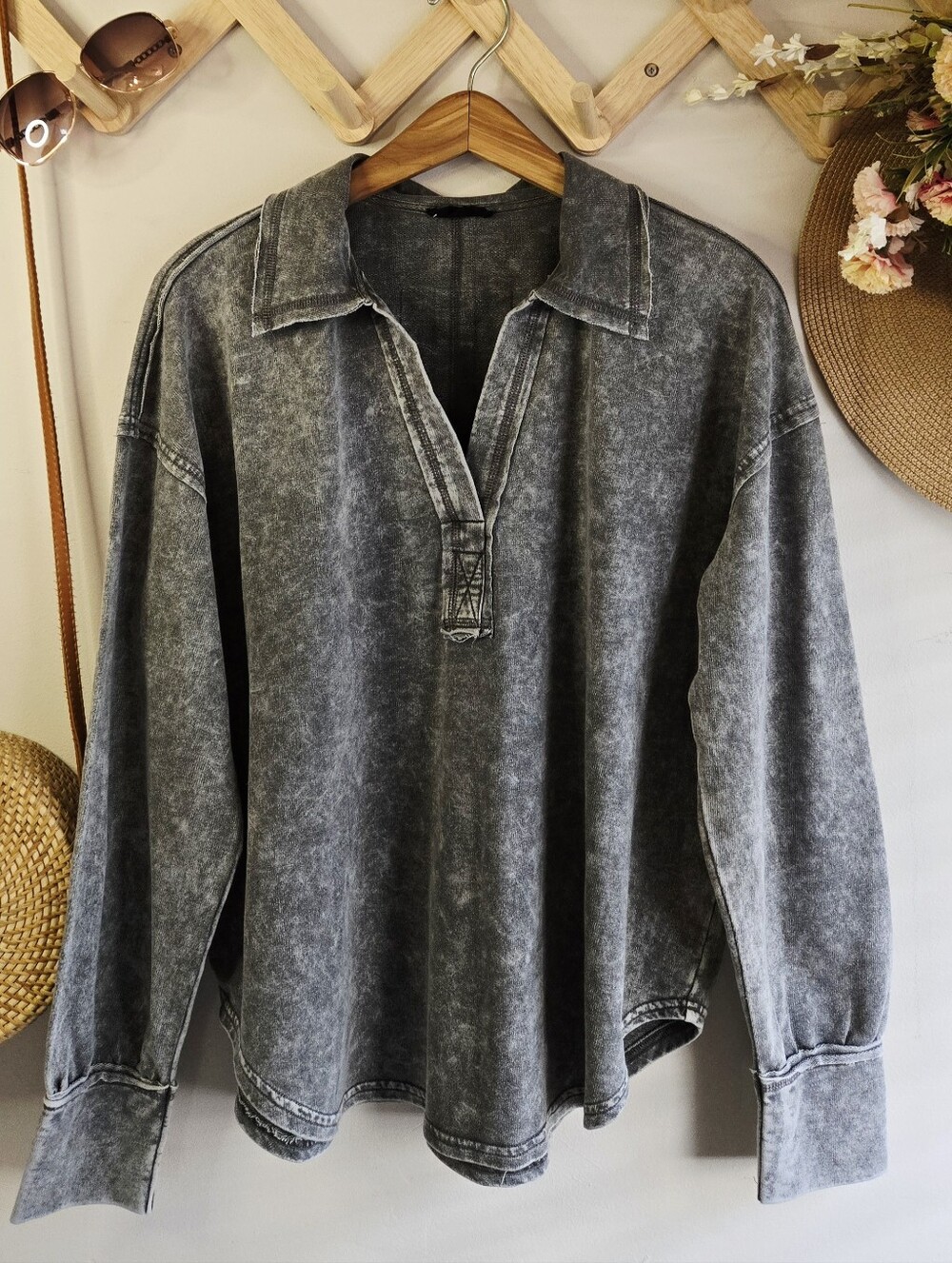 Blu Pepper Washed Gray Long Sleeve Sweatshirt